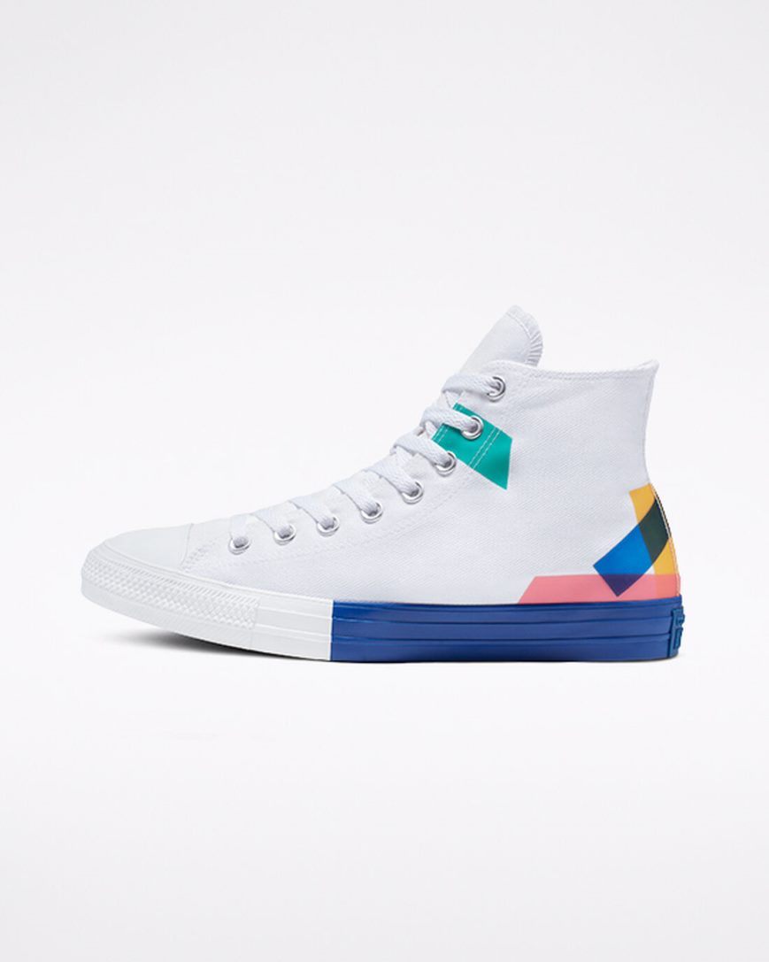 Tenis Converse Chuck Taylor All Star Space Racer High Top Cano Alto Feminino Branco Azuis Vermelhas | PT L08P15T